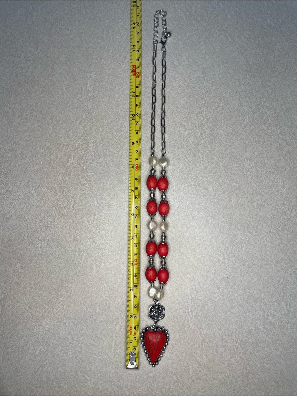 Red Heart Pendant Beaded Necklace - Women Jewelry